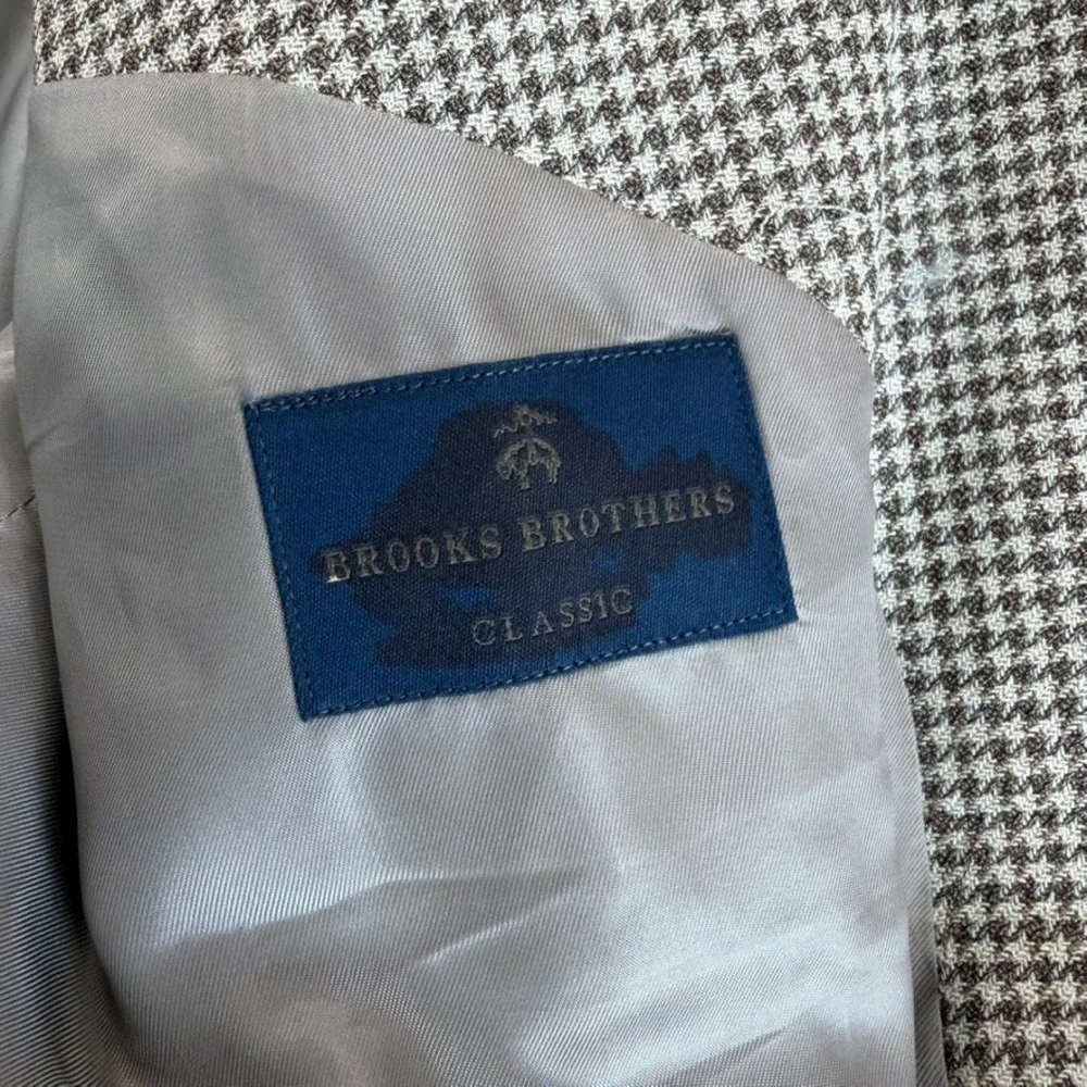 BROOKS BROTHERS Classic Blazer Sport Coat Brown Houndstooth Men 44R NWOT‎ $495